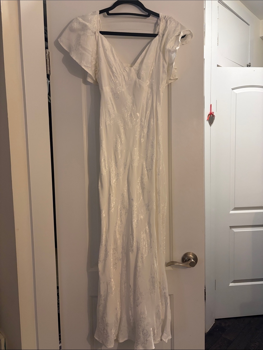 Lulu's Ivory Floral Jacquard Maxi Dress with Flutter Sleeves